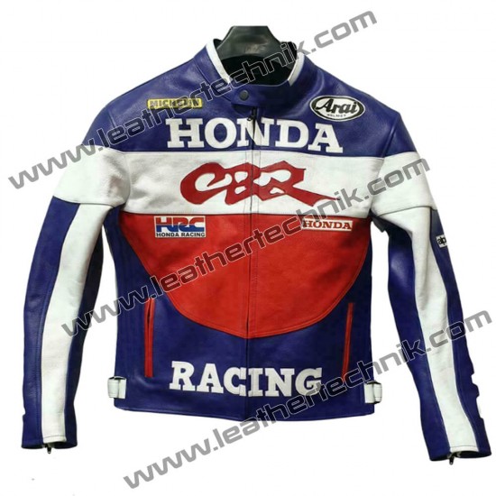 Honda Blue CBR Leather Motorcycle Jacket