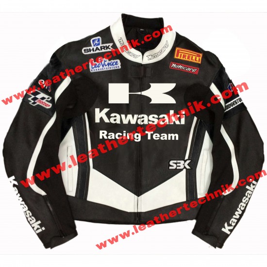 Kawasaki Black Leather Motorbike Racing  Jacket