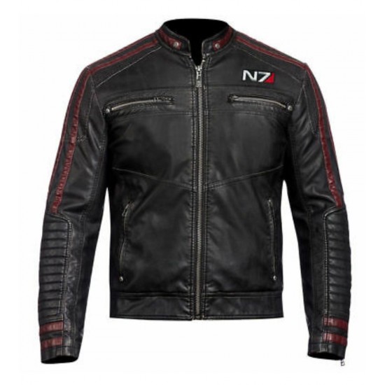 Mens Mass Effect 3 Commander Shepard N7 Black Real Leather Jacket 
